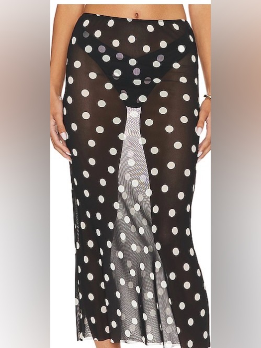 WeWoreWhat Black Sheer Polka Dot Swim Coverup with White Dots